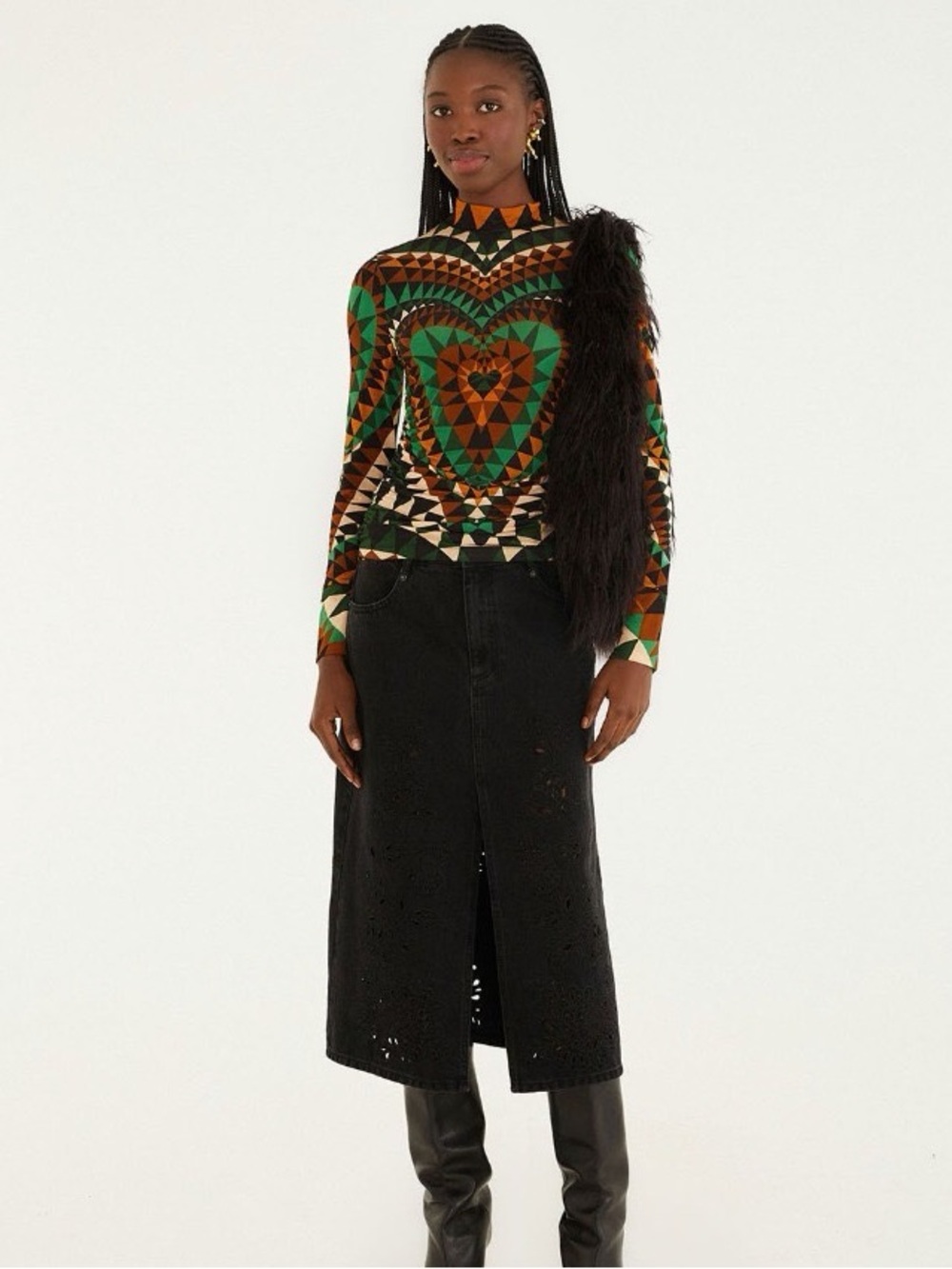 Farm Rio: Richilieu Black Denim
Midi Skirt
